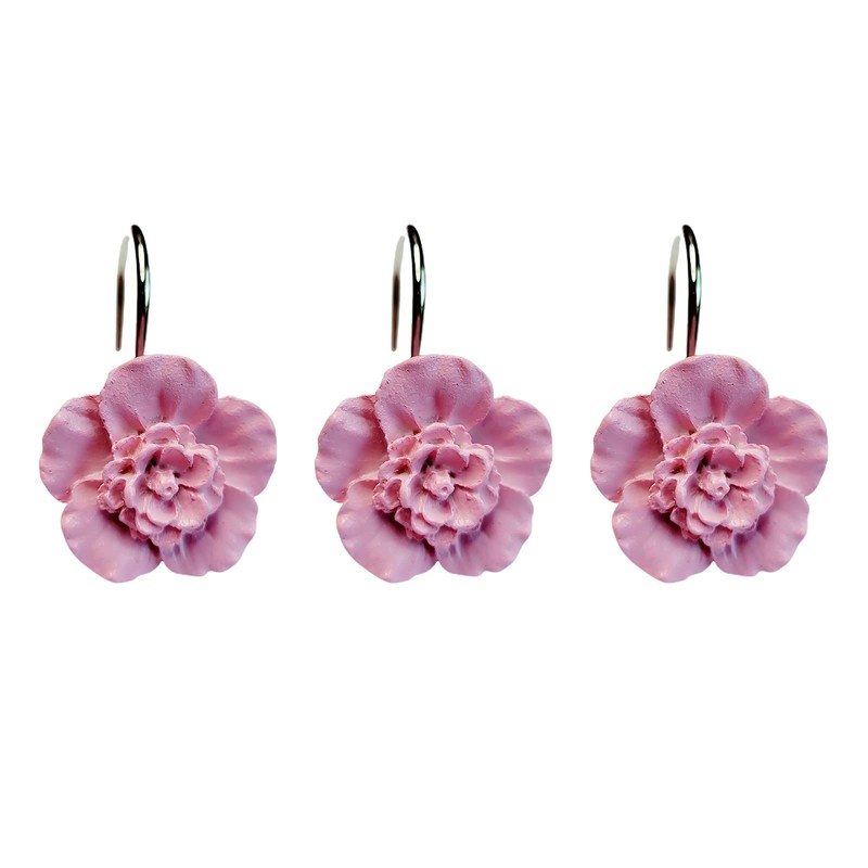 Wehome Pink Flower Style Shower Curtain Rings Set of 12