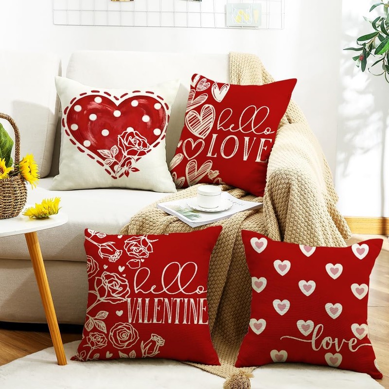 Valentines Day Pillow Covers 16 x 16 Inch Set of