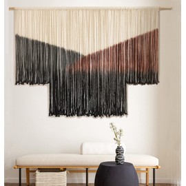 Macrame Wall Hanging Large Black Tie-Dye Geometric Décor Bohemian Yarn Tapestry Home Boho Wall Décor 59"Wx35"L