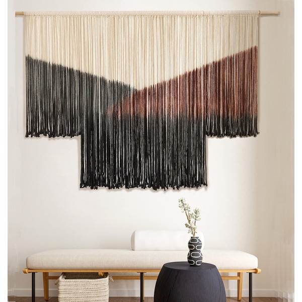Macrame Wall Hanging Large Black Tie-Dye Geometric Décor Bohemian Yarn Tapestry Home Boho Wall Décor 59"Wx35"L