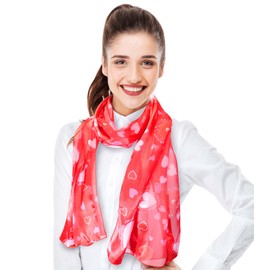CBC Crown Women's Lightweight Silk Feeling Heart Print Valentines Day Festive Scarf 13"x60" (V-Days Heart - RD)