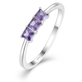 YL Square Cut Promise Rings for Women 925 Sterling Silver Birthstone Stackable Ring Wedding bands Eternity Jewelry, 7, Sterling Silver, Created Amethyst