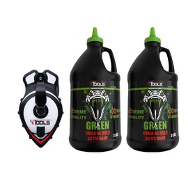 CE TOOLS COMBO 1 Unit SnapBack® Chalk Line with Releasable Tip and 2 Unit 3LB Mean Green EXTREME VISIBILITY Marking Chalk-Made in US, For Chalkline, Job site Chalk, Hydrophobic, Construction use.