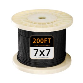 Ranbebi 200 FT Black Stainless Steel Wire Rope 1/8" T316 High Strength Steel Wire Rope Cable for Deck Railing, Stair and Construction