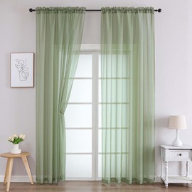 Chyhomenyc Sage Green Sheer Curtains 96 Inches Long 2 Panels, Light Filtering Green Curtains for Living Room, Soft Gentle Voile Rod Pocket Bedroom Window Drapes, 59Wx96L Inch, 2PCS