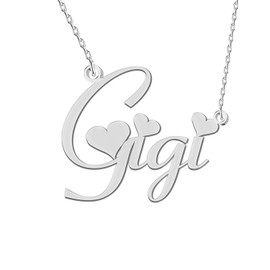 GR35Z9 Gigi Name Necklace with Heart Dainty Silver Stainless Steel Initial Pendant Necklace for Women