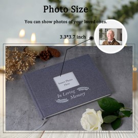 Funeral Guest Book for Memorial Service, Celebration of Life Guest Book, Grey Linen Memory Book with Picture Frame, 100x Share Memory Cards, Table Sign, Silver Ballpoint Pen with Pen Stand, 10.2 X7.6