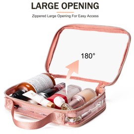 MODENGKONGJIAN TSA Approved Clear Toiletry Bag, 2 Pack Clear Quart Size Travel Makeup Cosmetic Bags with Handle Large Opening, Carry on Airport Airline Compliant Bag for Women Men (Gold)