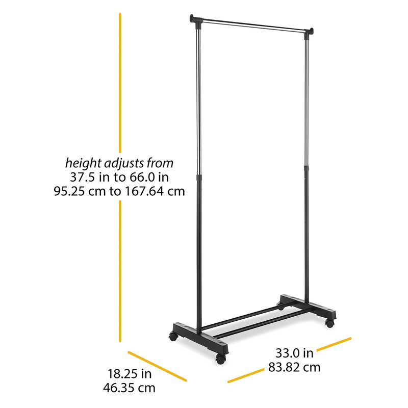 Whitmor Adjustable Garment Rack Rolling Clothes Organizer, Black and Chrome