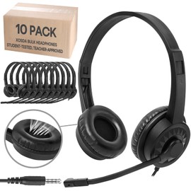 XOSDA 10 Pack Bulk Headphones with Microphone for School Classroom Office, Noise Canceling Wired Computer Headphones with Rotating Mic for Meetings, Chat, Works for Laptop PC