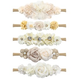 Cinaci Pack of 5 Delicate Flower Nylon Headbands, Hair Bands, Accessories for Baby Girls, Newborns, Infants, Toddlers and Children (5 Pieces S7)