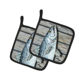 Caroline's Treasures 8494PTHD Fish Speckled Trout Pair of Pot Holders Kitchen Heat Resistant Pot Holders Sets Oven Hot Pads for Cooking Baking BBQ, 7 1/2 x 7 1/2