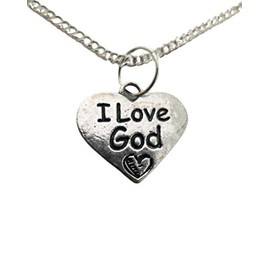 Silver Plated Necklace I Love God Heart Pendant