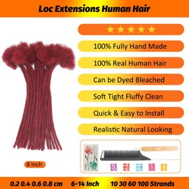 99J Dark Red Loc Extensions Human Hair 0.4 cm Thickness 10 Inch 30 Strands Dreadlock Extensions Human Hair Dreads Extensions Locs Extensions for Men Women Real Human Hair Locs Handmade Permanent Locs