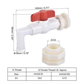 sourcing map Spigot Faucet Kit ABS G1/2 Female Bulkhead Fitting with Ball Valve 19mm Barb Hose Connector for Aquariums, Water Tanks, Tubs, Pools