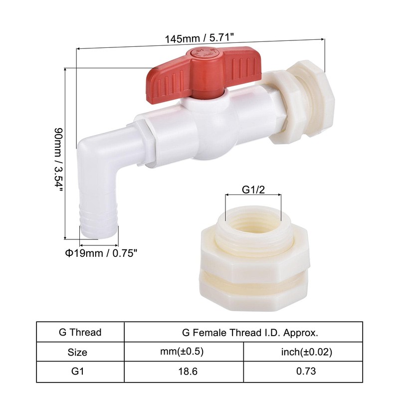 sourcing map Spigot Faucet Kit ABS G1/2 Female Bulkhead Fitting