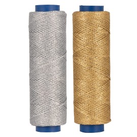 Shelver Waxed Gold & Silver Thread for Crafting, 1mm Waxed Cord for Jewellery Making, Gold & Silver String for Baubles, Ornaments, Gift Tags, 200 metres