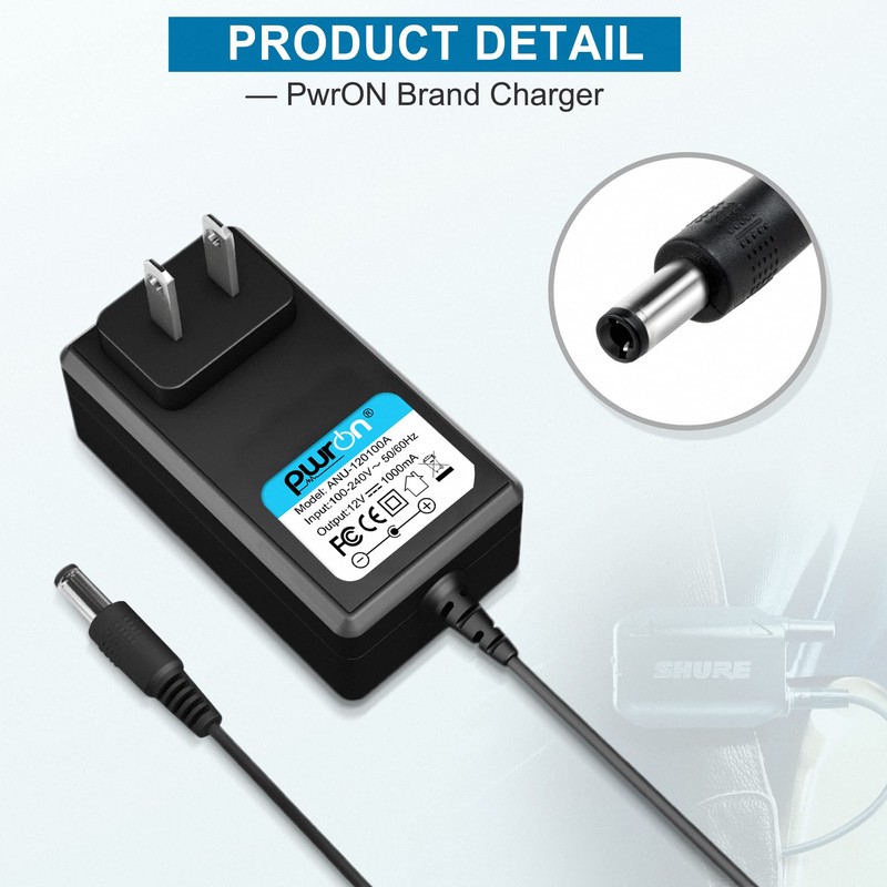 PwrON Compatible AC Adapter 12V Replacement for Shure SLX4 PGX4