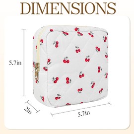 AMZMA Small Floral Quilted Makeup Bag, Coquette Aesthetic Travel Toiletry Organizer for Women, Lightweight Cotton Cosmetic Pouch