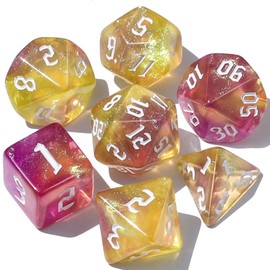 CiaraQ DND Polyhedral Dice Set with Dice Bag for Dungeons and Dragons RPG MTG Role Playing Table Games (Yellow Mixed Purple + Glitter)