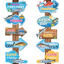 Gone Fishing Party Decorations, Gone Fishing Party Themed Directional Signs Gone Fishing Sign for Fishing Birthday Party Supplies Photo Props Backdrop Decor Fishing Tournament Decorations