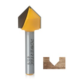POWERTEC 90 Degree V-Groove Router Bit - 5/8" Cutting Diameter, 1/4" Shank, Tungsten Carbide, 5/8" Depth & 1-7/8" Overall Length - Fits CNC, Handheld & Plunge Routers - 1PK (73043)