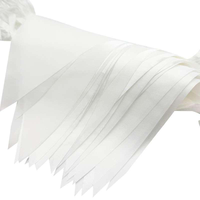 52pcs White Fabric Bunting, 66ft Reusable Waterproof Triangle Pennant Banner