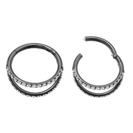 365 SLEEPERS Titanium 1.2 mm Double Ring with Crystal Segment Nose Ring Hoop Cartilage Earring Septum Clicker Folding Lip Ring Conch Daith Helix Rook Tragus Piercing Jewellery, Titanium