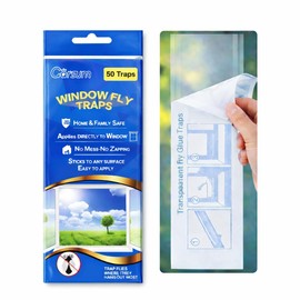 Garsum 50 Pack Window Fly Traps Indoor, Fly Paper Bug Sticky Strips, House Fly Killer Window Decal Non-Toxic