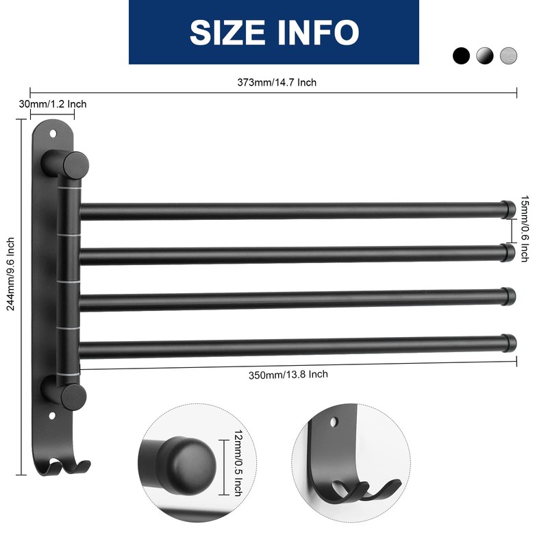 NearMoon Swivel Towel Rack, Thicken SUS304 Stainless Steel 4-Arm Towel
