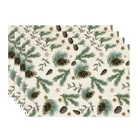 Artoid Mode Star Pine Cones Leaves Christmas Place Mats Set of 4 30 x 45 cm Winter Xmas Table Set Washable Place Mats Kitchen Party Decoration