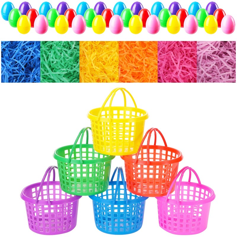 48 Pieces Easter Egg Baskets Set Include 6 Plastic Easter