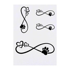 4 x 'Infinity Hearts & Paw' Temporary Tattoos - Water Resistant, Skin-Safe, Non-Toxic Transfers, Mixed Sizes (TO00046461)