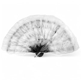 MIJOMA Feather Fan - Black Hand Fan with White Real Feathers, Ideal for Carnival, Costumes & Elegant Accessories, 38cm Width, Lightweight & Stylish
