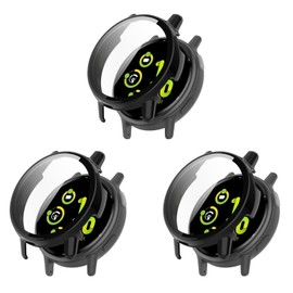 Compatible with Garmin Vivoactive 5 Watch Case Cover, Replacement PC Protective Case Full Cover Built-in HD Tempered Glass Screen Protector for Garmin Vivoactive 5 Smart Watch (Black&Black&Black)