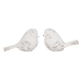 The Bridge Collection Set of 2 Decorative White Bird Figurines - Vintage Inspired Sculptures with Distressed Finish - Rustic Farmhouse Home Decor