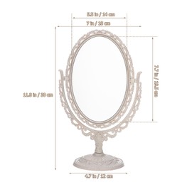 Uonlytech Oval Dressing Mirror Tabletop Makeup Mirror, Vintage Oval Shaped Makeup Mirror Swivel Cosmetic Mirror with 360 Degree Rotation for Women Travel Bedroom, Beige