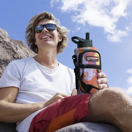 NATURE PIONEOR Water Bottle Holder with Strap for 25oz/32oz/40oz/64oz, Water Bottle Carrier Bag with Phone Pocket,Crossbody Neoprene Sling Bag Sleeve for Walking,Carrying,Hiking