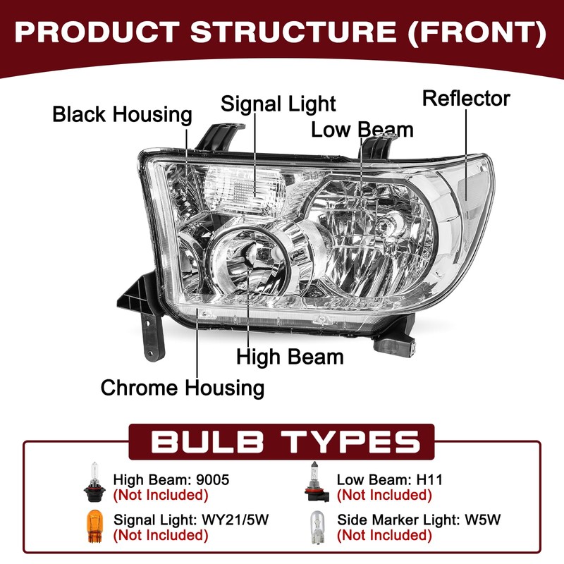 JSBOYAT Headlight Assembly Replacement for 2007 2008 2009 2010 2011