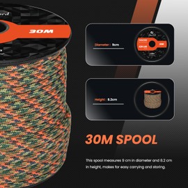 Abma Cord Paracord 4mm 30m 100% Nylon Rope 9 Strands Type III Parachute Cord for DIY, Camping, Survival, Outdoor - Max. 280kg - Blitz