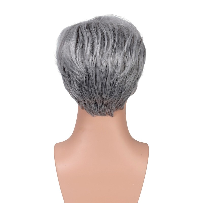 FAELBATY Short Silver Wig for Men Short Wavy Mens Wig