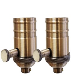 Royal Designs, Inc. Vintage Turn Knob Dimmer Lamp Socket for Incandescent LED Bulbs, Antique Brass, Set of 2