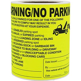 Warning/No Parking Checklist Parking Violator Labels, 100 Total Labels per Roll