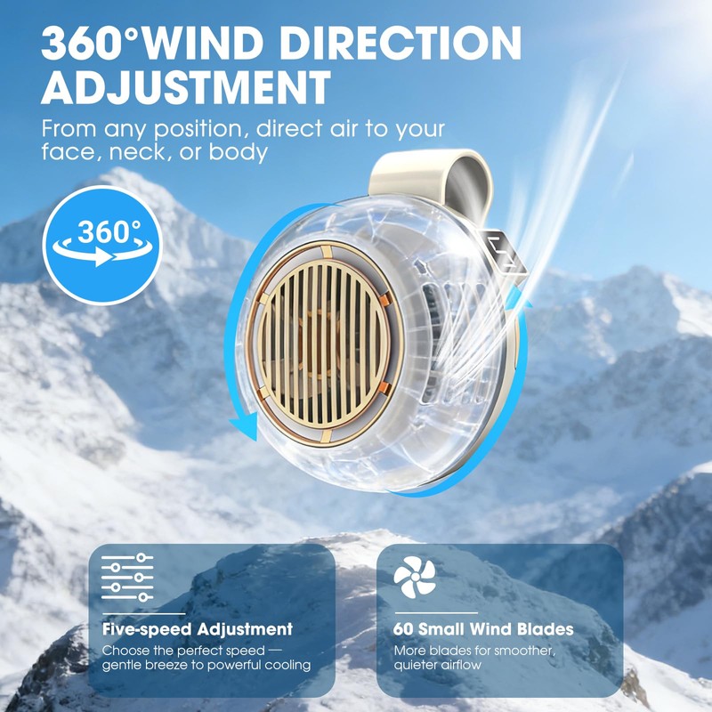 Portable Silent Mini Bladeless Fan Clip On, Mini USB Rechargeable
