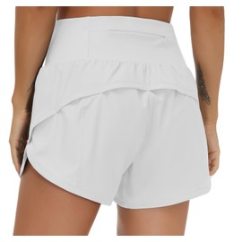 The GYM People - Pantalones cortos de entrenamiento deportivos de cintura alta para mujer, de secado rápido, con forro de malla, bolsillos con cierre, Gris brillante, Small