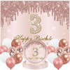 Rose Gold Pink 3rd Birthday Banner Backdrop for Girls,3 Years