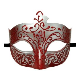 MGMB Red Crimson Silver Scroll Venetian Mask Masquerade Costume Prom Dance Men Woman
