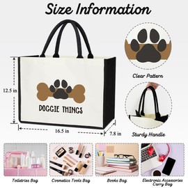 Canvas Beach Bag, Doggie Things - Dog Lover Gifts Birthday Gifts for Women Dog Mom Owner Friends, Canvas Tote Bag for Women Beach Tote Shopping Bags Shoulder Bag Reusable Grocery Bags Book Tote/HB01