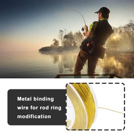 The Lord of the Tools Fishing Rod Ring DIY 100M Fixing Line Fishing Rod Guide Ring Modified Tying Ring Wrapped Line Fishing Gear Deck Line Metal Line, Gold