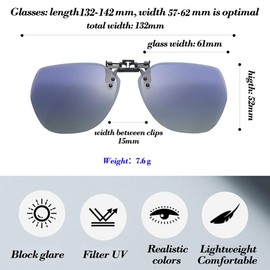 WOKCHUERY Clip On Sunglasses With Soft Case,Sunglasses Set,Polarized Anti-Fog Lenses,Adjustable,Ultraviolet-proof,Large Size (Gradually_Blue)